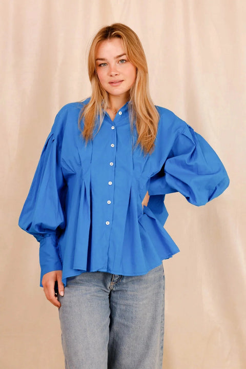 Chemise VAHINA - bleu électrique - 100% voile de coton - HORTENCE
