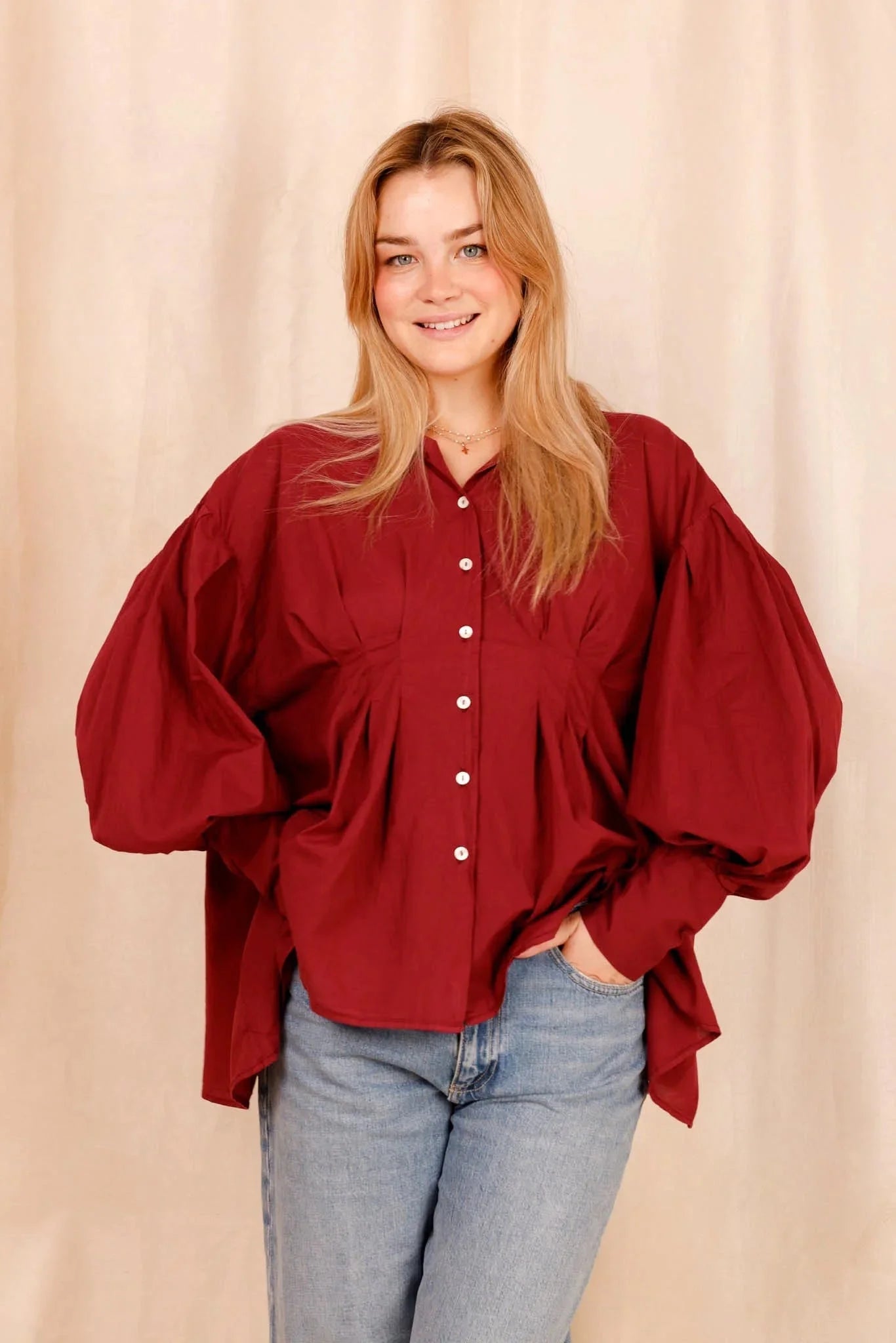 Chemise VAHINA - bordeaux - 100% voile de coton - HORTENCE