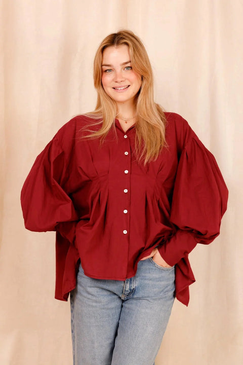 Chemise VAHINA - bordeaux - 100% voile de coton - HORTENCE