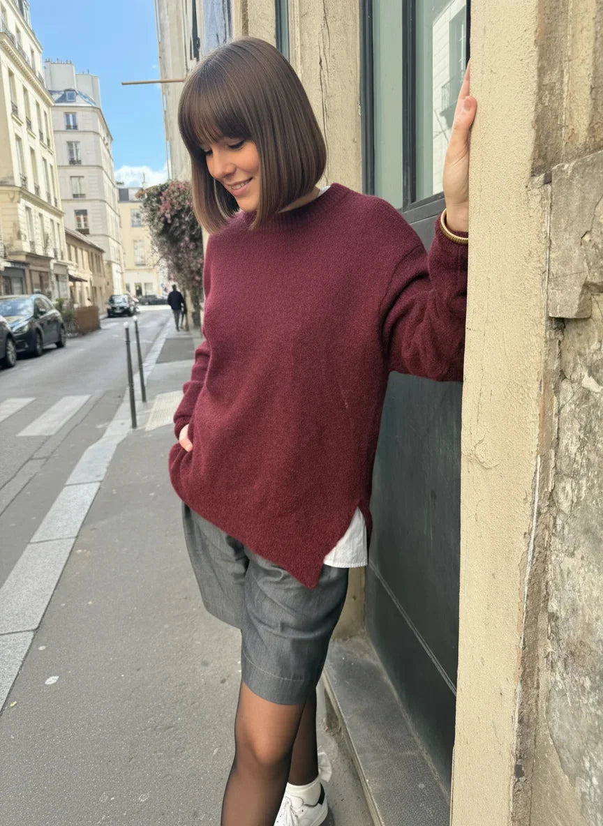 Pull ALBA Bordeaux - Baby Alpaga & laine vierge