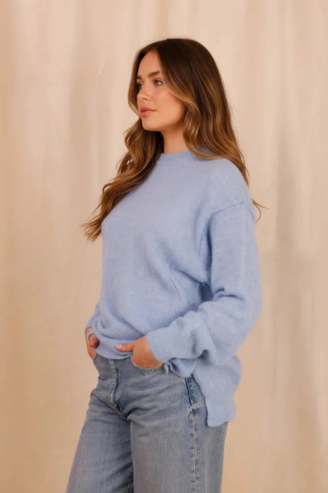 Pull ALBA Bleu - Baby Alpaga & laine vierge