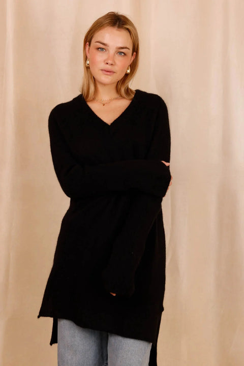 Pull CHARLOTTE noir - Baby Alpaga & laine vierge - HORTENCE