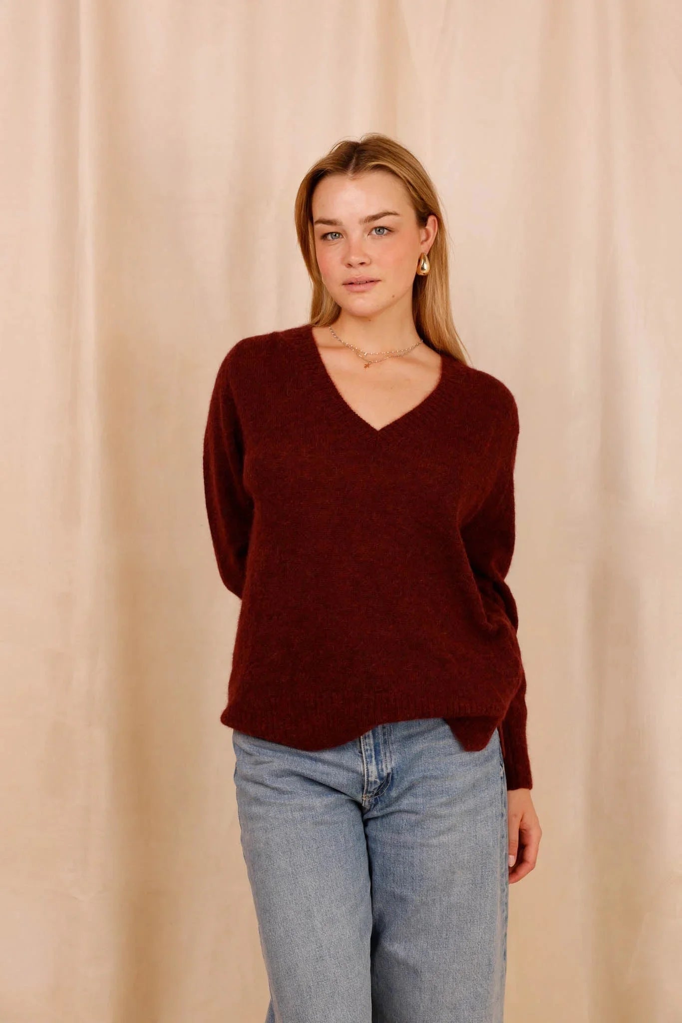 Pull MARIE bordeaux - Baby Alpaga & laine vierge - HORTENCE