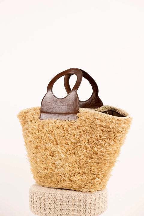 Sac ROMY Chatain - Raphia naturel et cuir