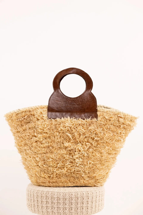 Sac ROMY Chatain - Raphia naturel et cuir