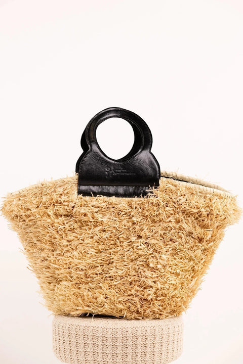 Sac ROMY Chatain - Raphia naturel et cuir