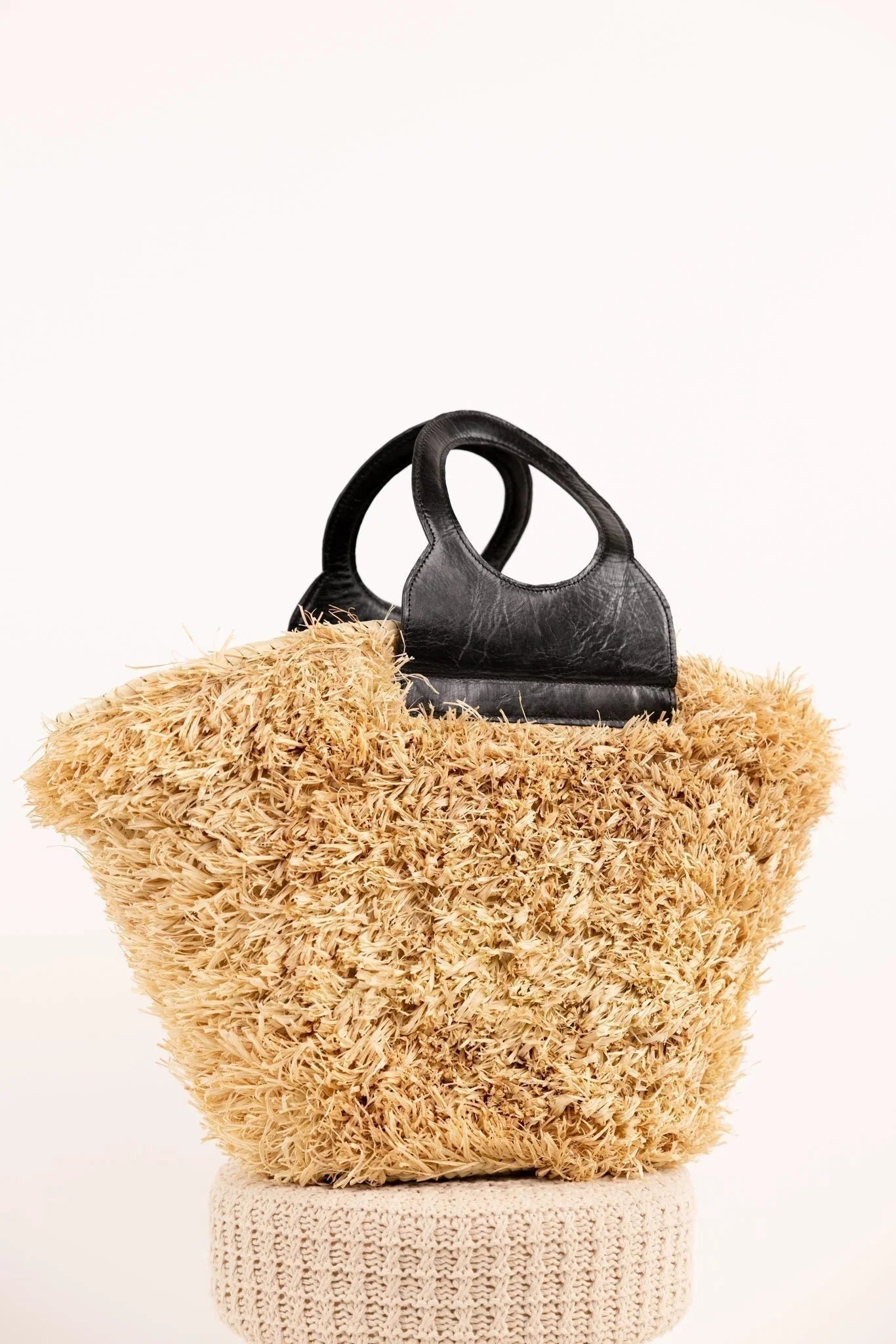 Sac ROMY Chatain - Raphia naturel et cuir