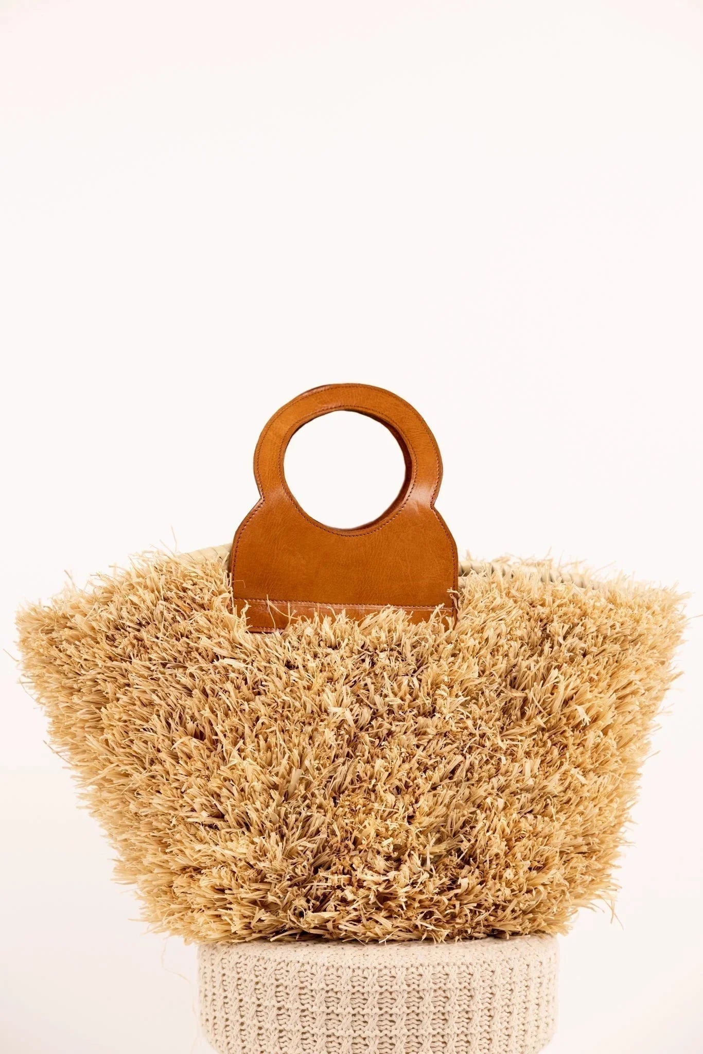 Sac ROMY Chatain - Raphia naturel et cuir