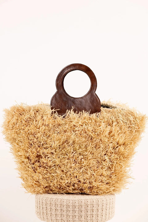 Sac ROMY Chatain - Raphia naturel et cuir