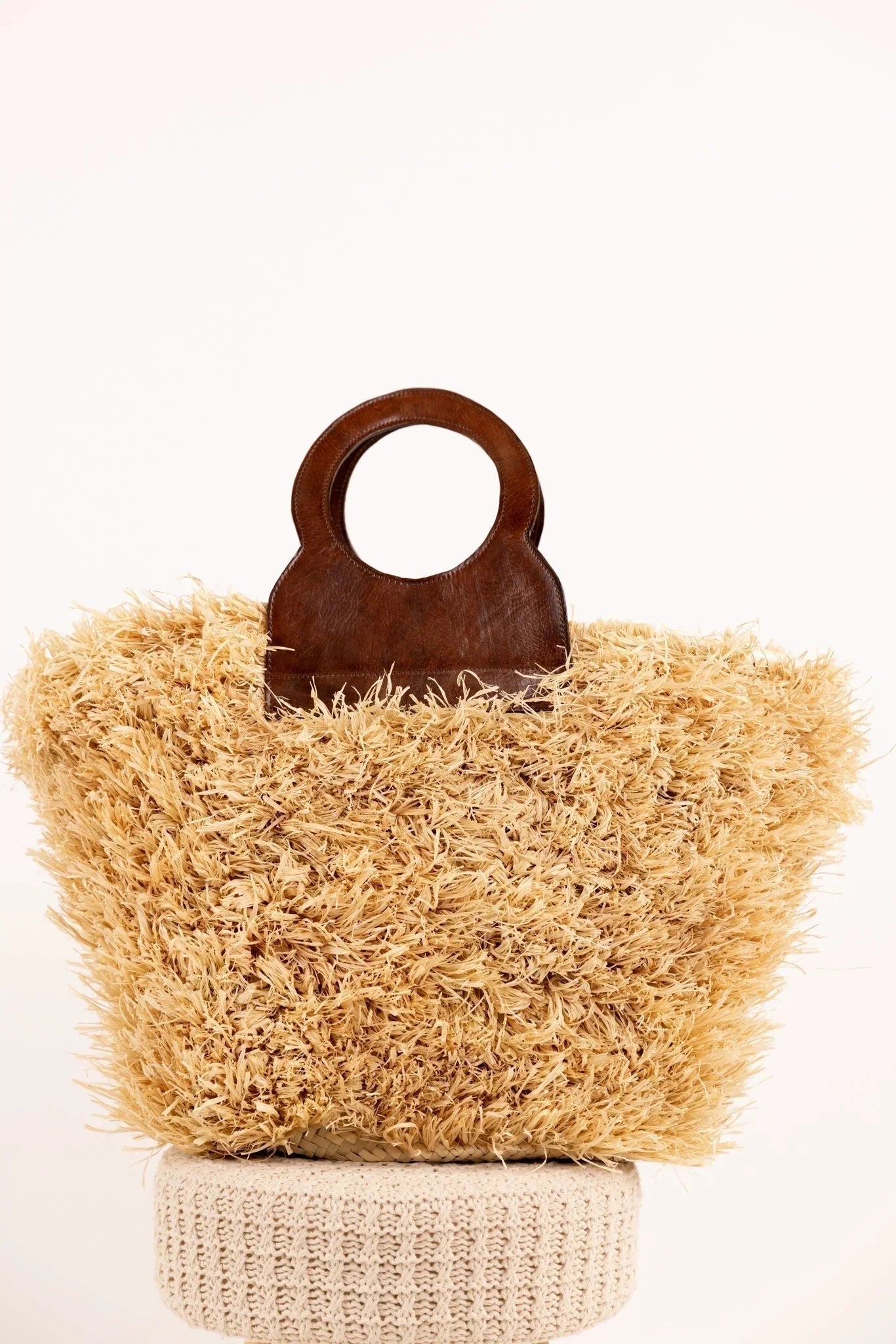 Sac ROMY Chatain - Raphia naturel et cuir
