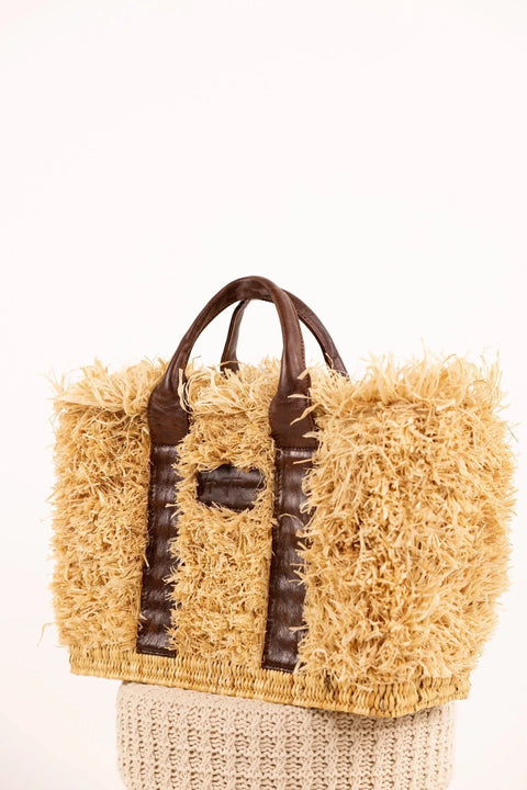 Sac ZOEY Cognac - Raphia naturel et cuir