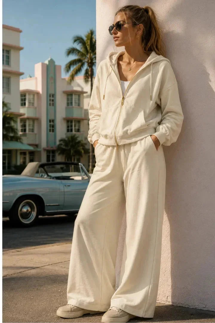 Sweat zippé Loungewear ALBA Ivoire - Coton