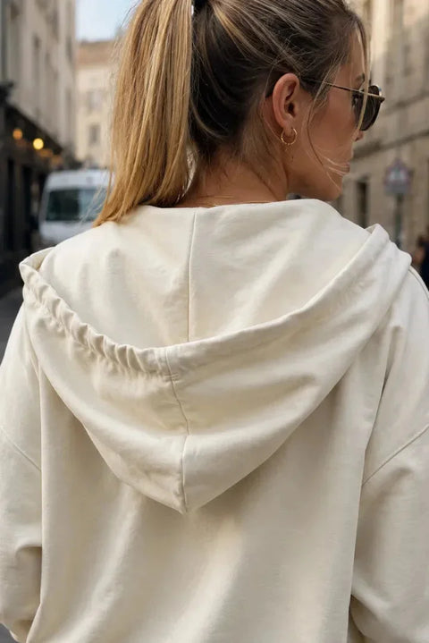 Sweat zippé Loungewear ALBA Ivoire - Coton
