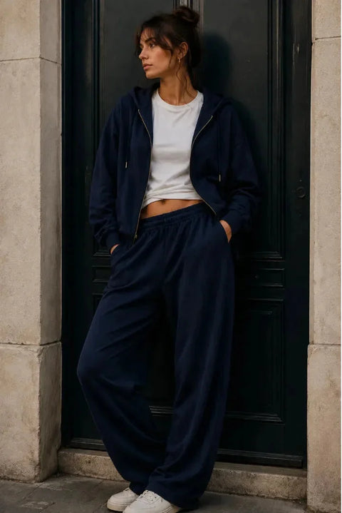 Sweat zippé Loungewear ALBA Marine - Coton