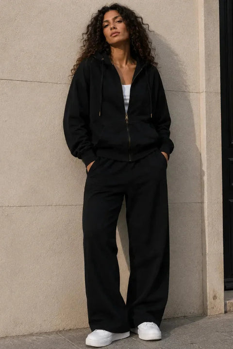 Sweat zippé Loungewear ALBA Noir - Coton