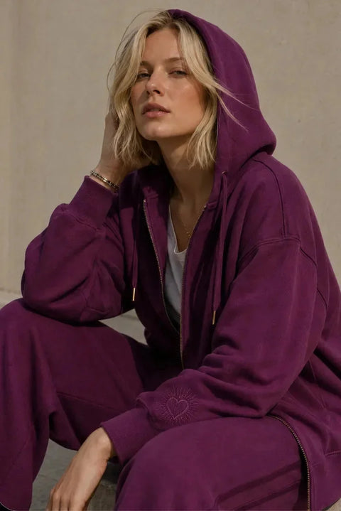 Sweat zippé Loungewear ALBA Prune - Coton