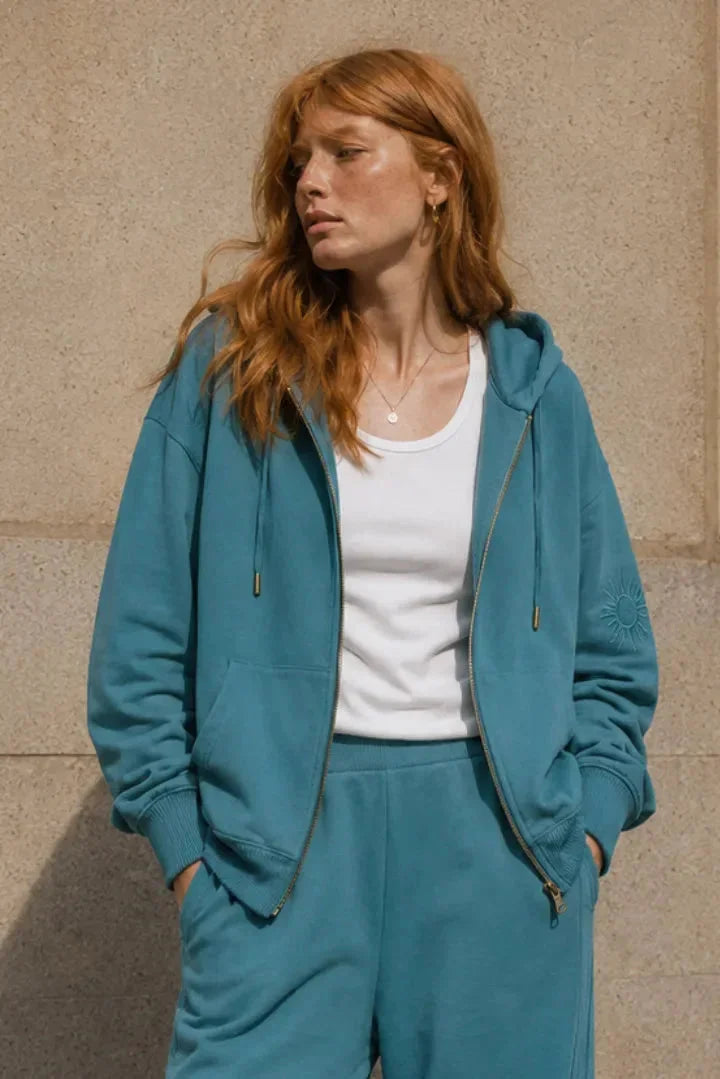 Sweat zippé Loungewear ALBA Vert/Bleu - Coton