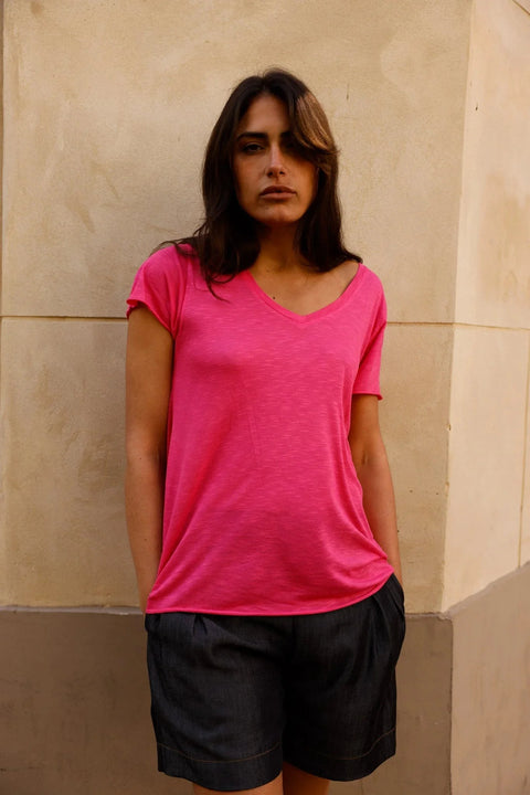 T-shirt MADISON fuchsia - col V - HORTENCE