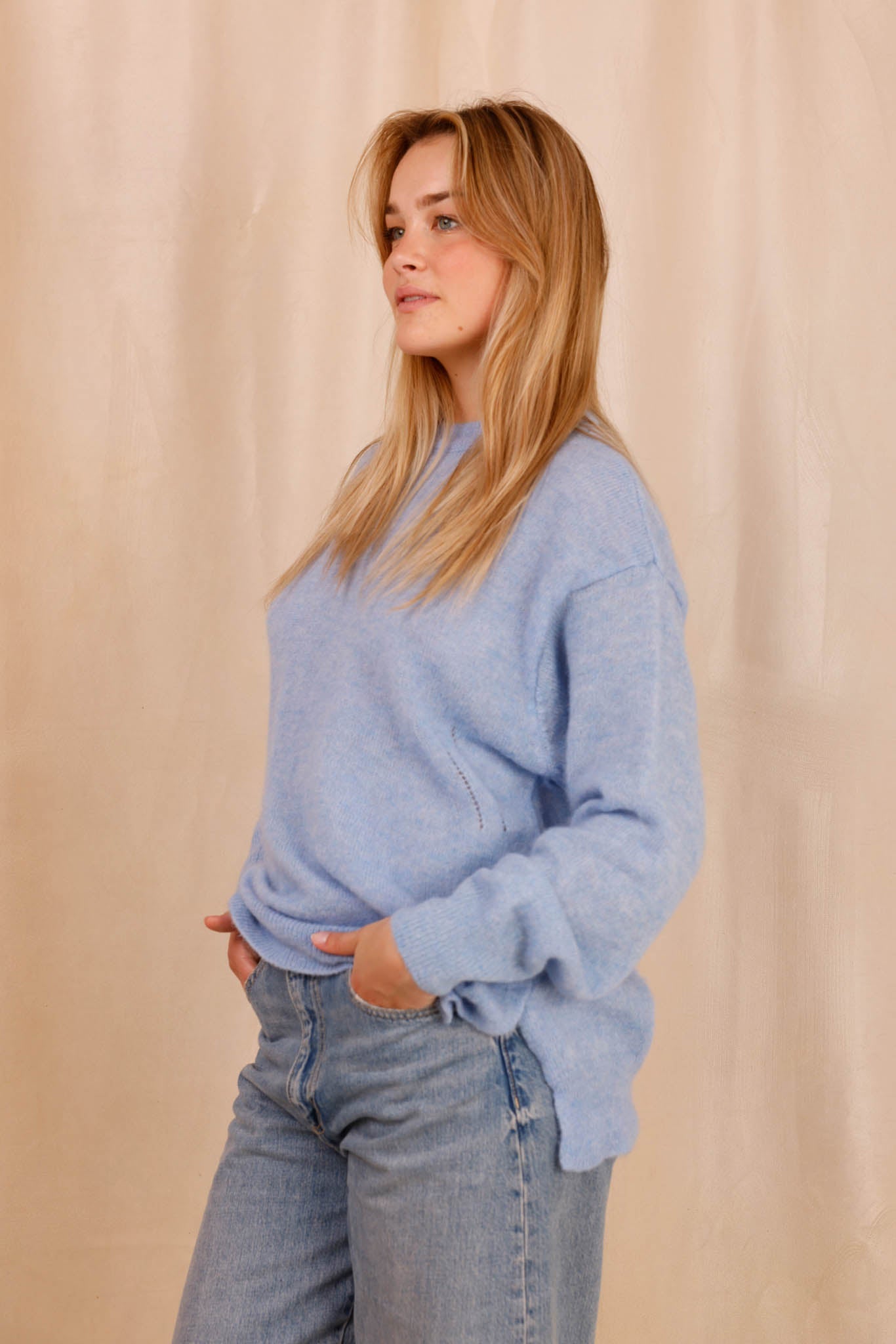 Pull ALBA bleu - Baby Alpaga & laine vierge - HORTENCE