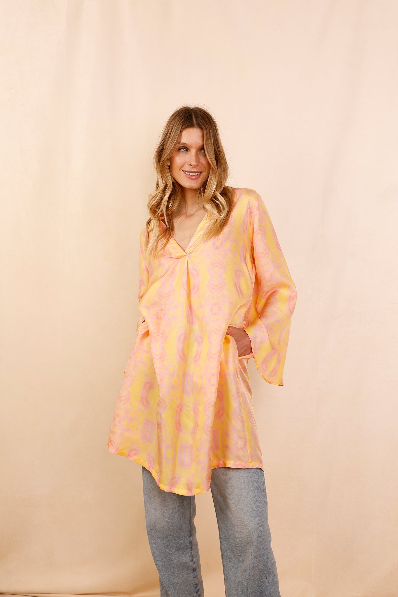 Robe PAOLA Yellow Summer - 100 % Soie - HORTENCE