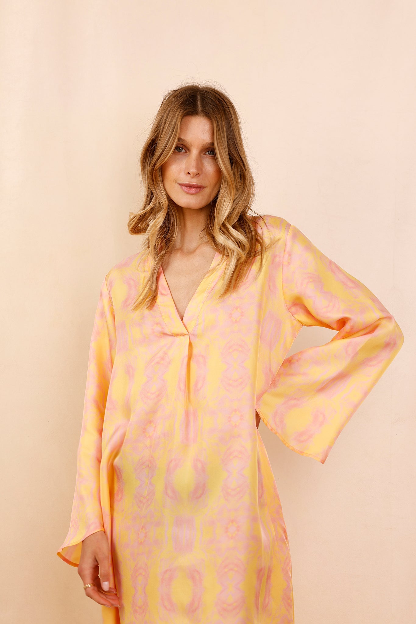 Robe PAOLA Yellow Summer - 100 % Soie - HORTENCE