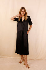 Robe TADASANA black - 100 % Soie - HORTENCE