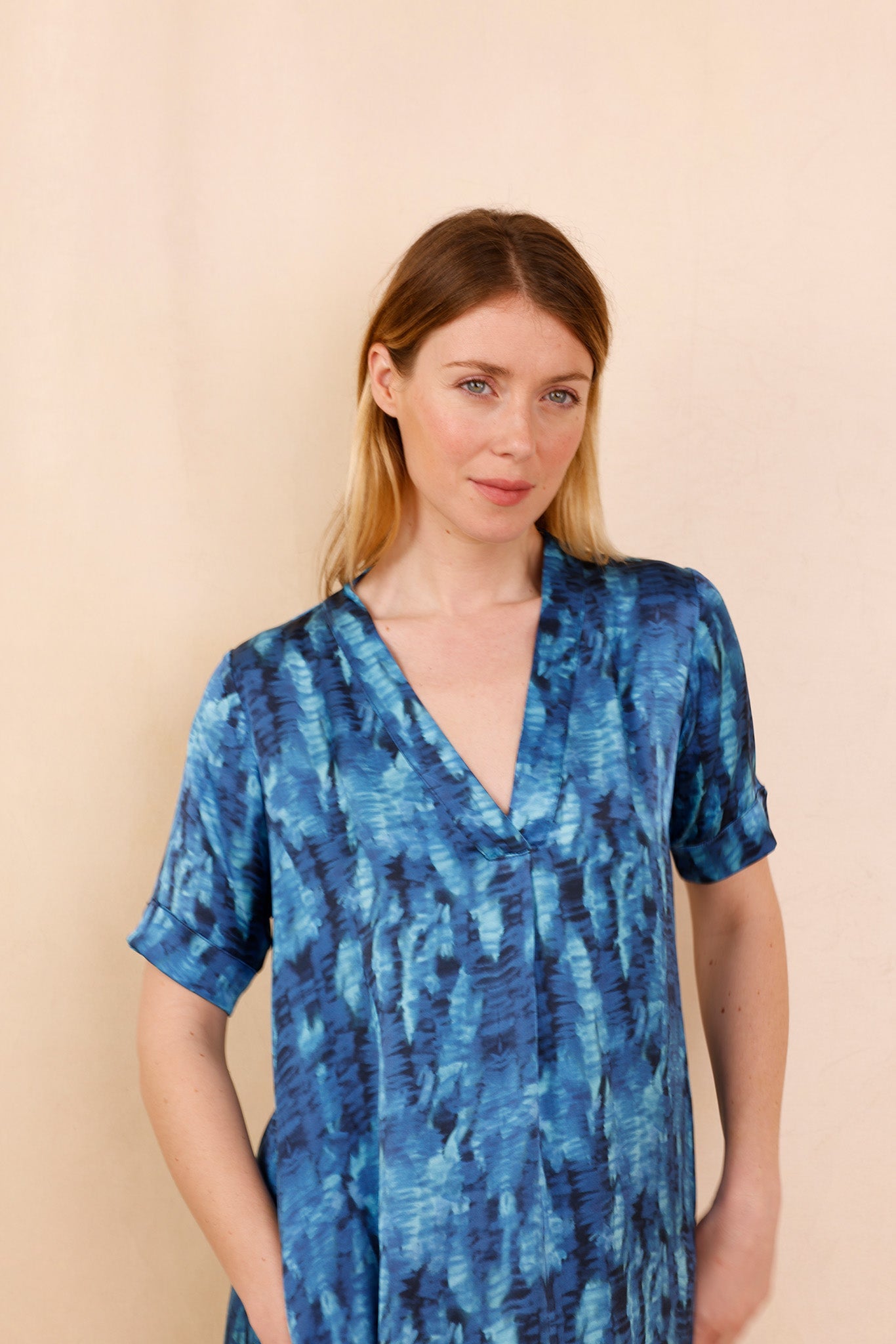 Robe TADASANA blue lagoon - 100% Soie - HORTENCE