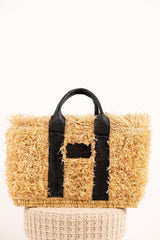 Sac ZOEY - Raphia naturel et cuir - Noir - HORTENCE