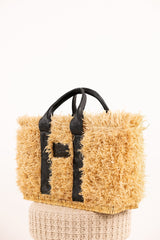 Sac ZOEY - Raphia naturel et cuir - Noir - HORTENCE