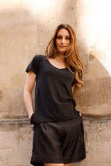 T-shirt MADISON gris - col V - HORTENCE