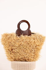 ROMY bag - Natural raffia and leather - Chestnut