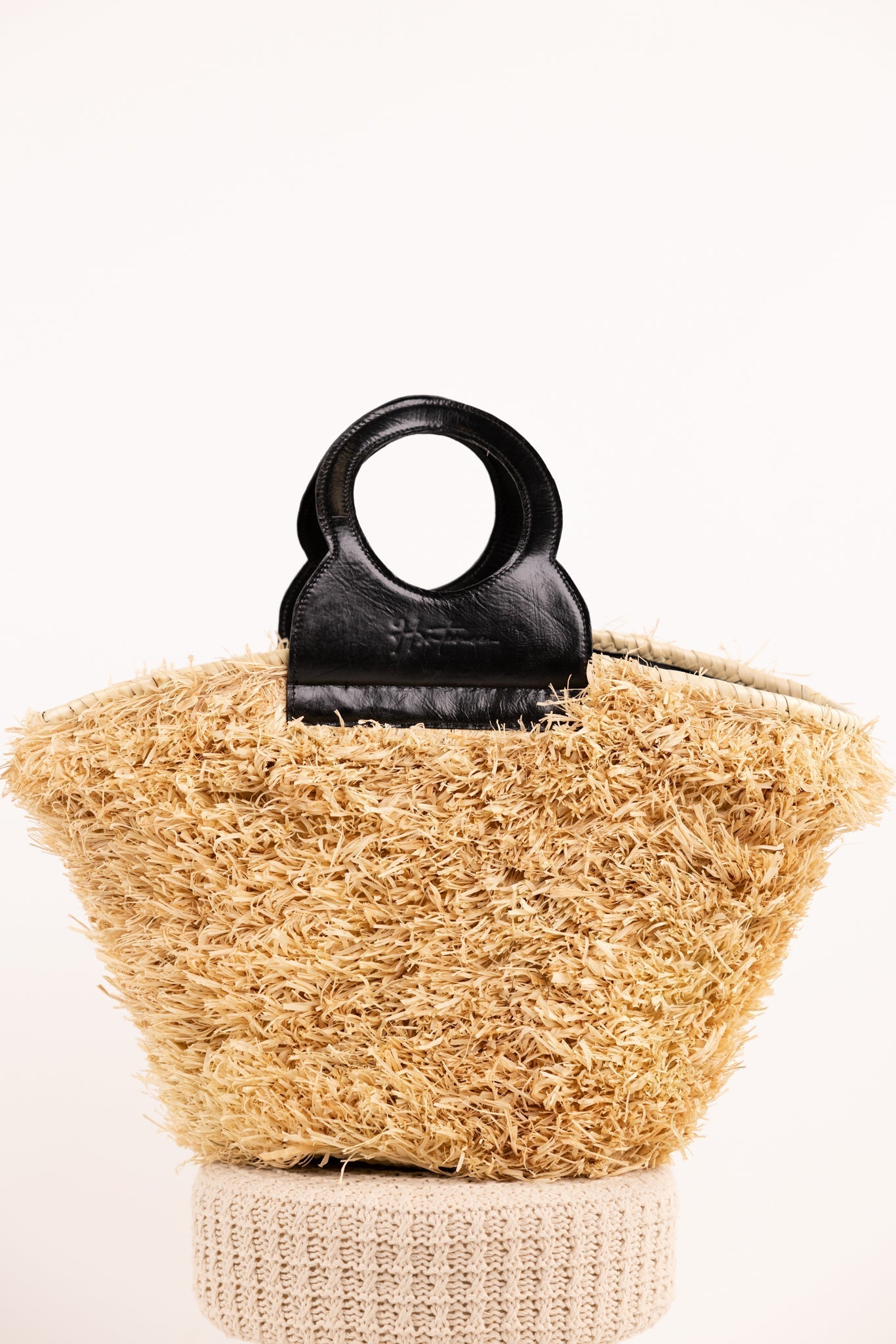 ROMY bag - Natural raffia and leather - Cognac