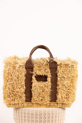 ZOEY bag - Natural raffia and leather - Cognac
